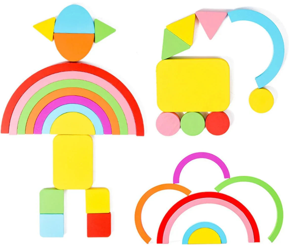 Large Size Kids Rainbow Shape Puzzle with Sketch Board on back with Markers