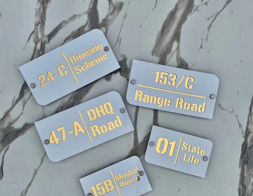 Customize Outdoor House Numbers Plate ( White with Golden )