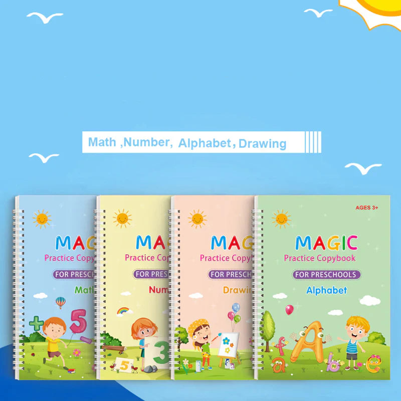 Kids Magic Practice Book Set of 4-Kids learning for Home and school with 10 refill pens